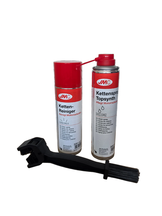 JMC Economy Motorcycle Chain Care Kit – Clean, Brush & Lube (3-in-1 Bundle)