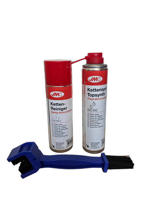 JMC Economy Motorcycle Chain Care Kit – Clean, Brush & Lube (3-in-1 Bundle)